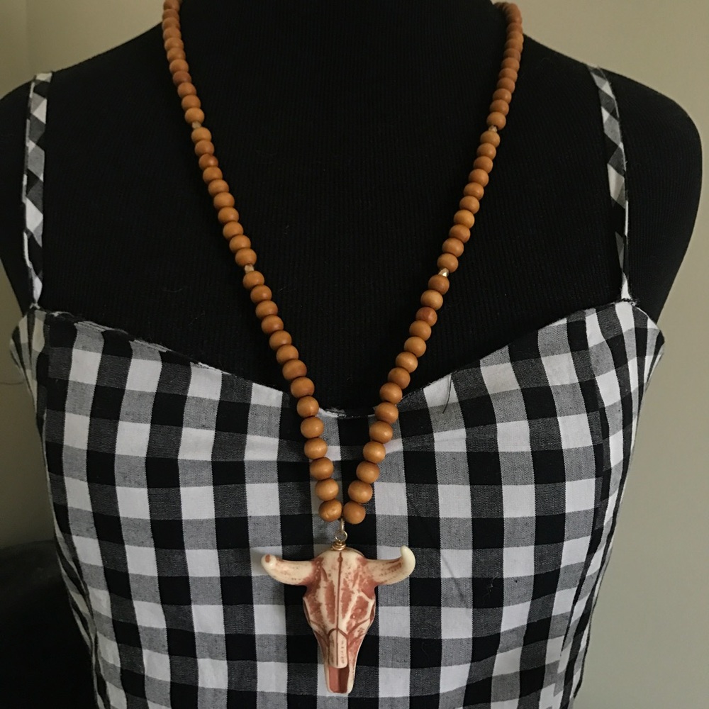 cow skull long beaded necklace!
